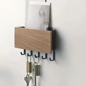Wooden Key Holder, Wall Mounted Key Storage Box with Hook, Entrance Small Item Organizer Rack, Home Decor, Household Gadget