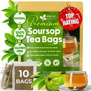 FreshDrinkUS, Premium 10 Soursop Graviola Leaf Tea Bags, 100% Natural & Pure from Soursop Leaves, Hoja Guanabana Herbal Tea. Made with Natural Material Tea Bags. No Sugar, No Caffeine, Vegan.