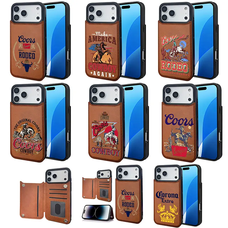Cowboy Retro Lover Western Style Card Holder Wallet Brown Black Pink Casing For iphone 17 16 15 14 13 12 Air PRO PLUS MAX SAMSUNG GALAXY S22 S23 S24 S25 ULTRA PLUS PU Leather Stylish Gift Shockproof Protection Anti-Drop Phone Cases Shell Cover, Smartphone