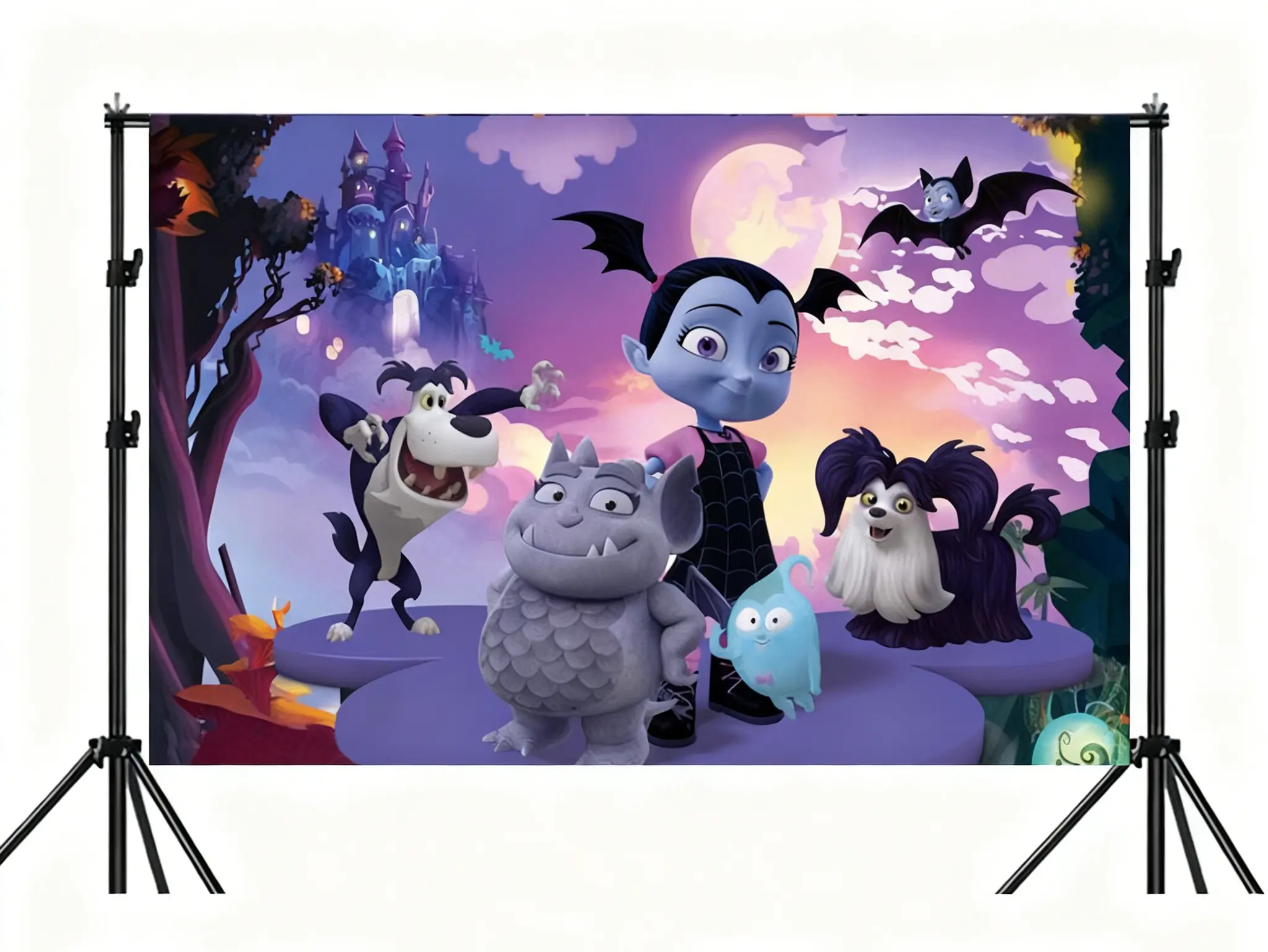 Vampirina & Friends Fantasy Polyester Backdrop Banner, Gothic Castle & Magical Night 2D Print, Ideal for Kids’ Theme Parties, Cute Fantasy Vibe Decor, Fun Children’s Gift, Banners