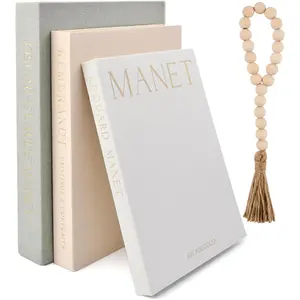 Aesthetic Decorative Books, Set of 3 Linen Faux Book Decor Storage Boxes with Wooden Bead Tassel, Stylish Decorative Books for Home Decor, Photo Organization and Keepsake Storage