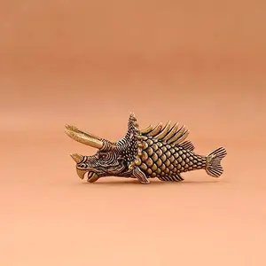 Brass Triceratops Fish Sculpture, Ideal for Home Office Shelf and Desk Decor, Suitable for Various Rooms, Elegant Ornament Piece