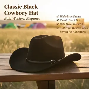 The Outback Sovereign: Handcrafted Black Wool Felt Cowboy Hat with Braided Band & Sculpted Crown for Timeless Western Elegance