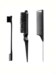 Hair Styling Comb Set Teasing Hair Brush Detangling Hairbrush Rat Tail Comb Curl Comb Edge Brush for Edge&Back Brushing, Combing, Slicking Hair for Women, Brush for Curly Hair