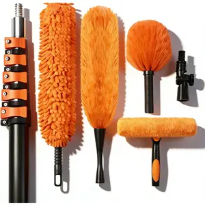 26FT High Reach Duster Kit with 5-20FT Flip-Lock & Screw Dual Locking Extension Pole, Cobweb Duster, Washable Ceiling Fan Cleaner & Window  for Glass & High Roof