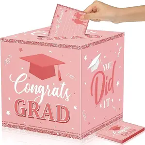 Graduation Card Box with 30 Pcs Advice Cards Congrats Grad Gift Card Box Class of 2024 Card holder Box Graduation Party Card Box Holder for School College Graduation Party