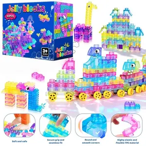 Soft Jelly Building Blocks, Squishy Multi-Color Stacking Toy Set, Non-Toxic Sensory Play, Stem Learning, Ages 3+, Safe & Fun