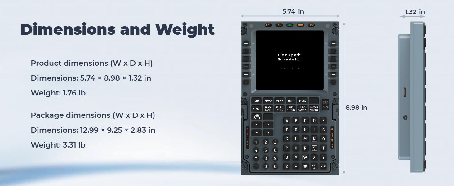Cockpit Simulator A320 MCDU Flight Simulator Control Display Unit – 1:1 CNC Aluminum Hardware, Real Silicone Keys, Full-Color Display, USB-C Plug-and-Play