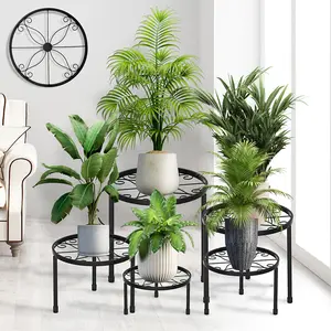 5pcs Set Of Metal Plant Racks, Indoor And Outdoor Plant Racks, Multiple Heavy-duty Flower Pot Racks, Rust Resistant Circular Plant Racks, Suitable For Decorating Various Scenes Such As Living Rooms, Balconies, Courtyards, Etc.