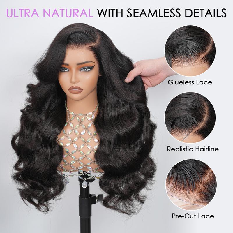 [NEW IN] Pizazz Hair Side Part Body Wave Glueless Wig 220% Density 13x6 HD Transparent Pre Cut Lace Ready To Go Wigs Human Hair ,Straight out the Box With Pre Bleached knots , Pre Plucked Natural Hair Line