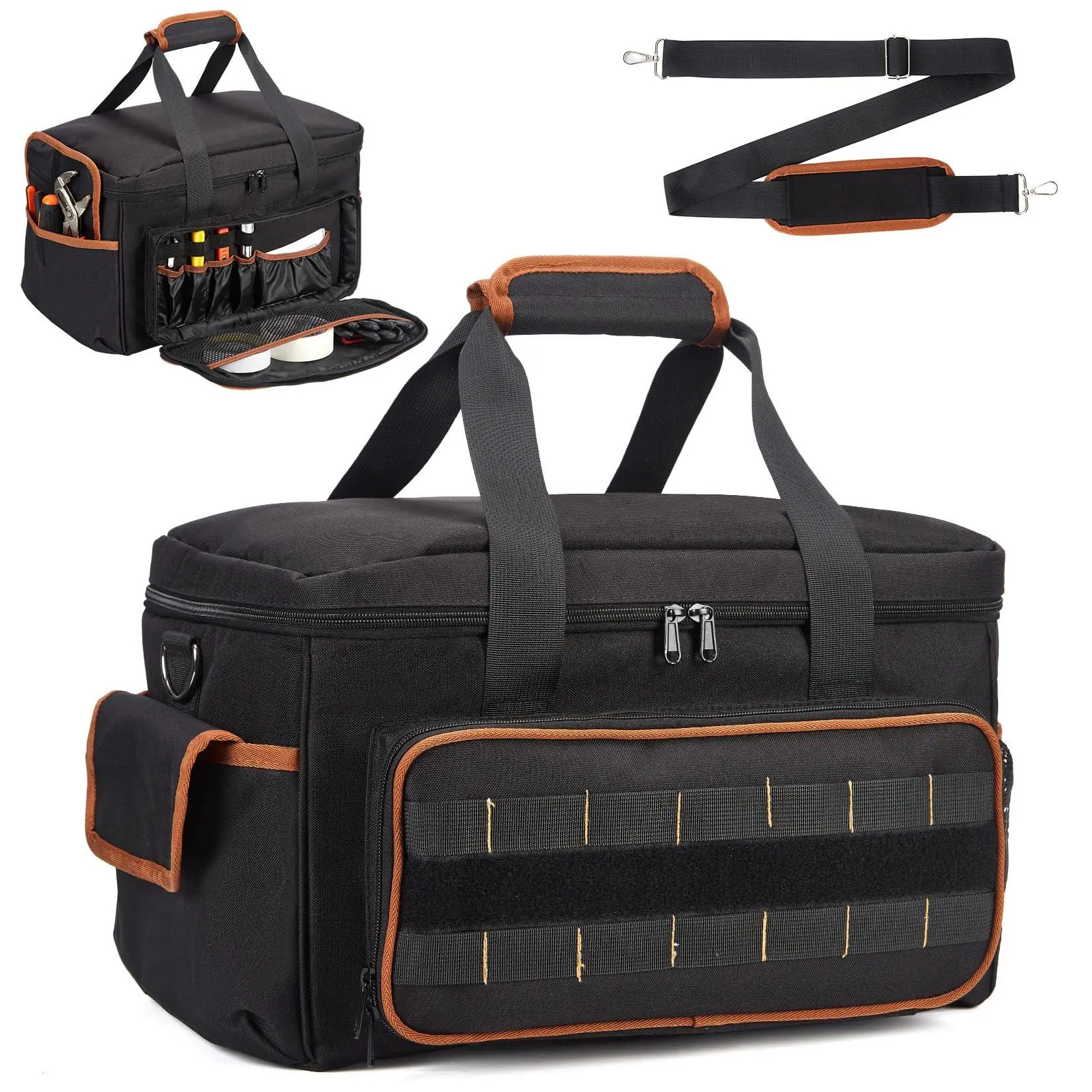 GARVEE Heavy Duty 17in Oxford Fabric Tool Bag with Multiple Pockets, Wide Mouth Opening, Adjustable Strap, Organizer for Electricians, Mechanics