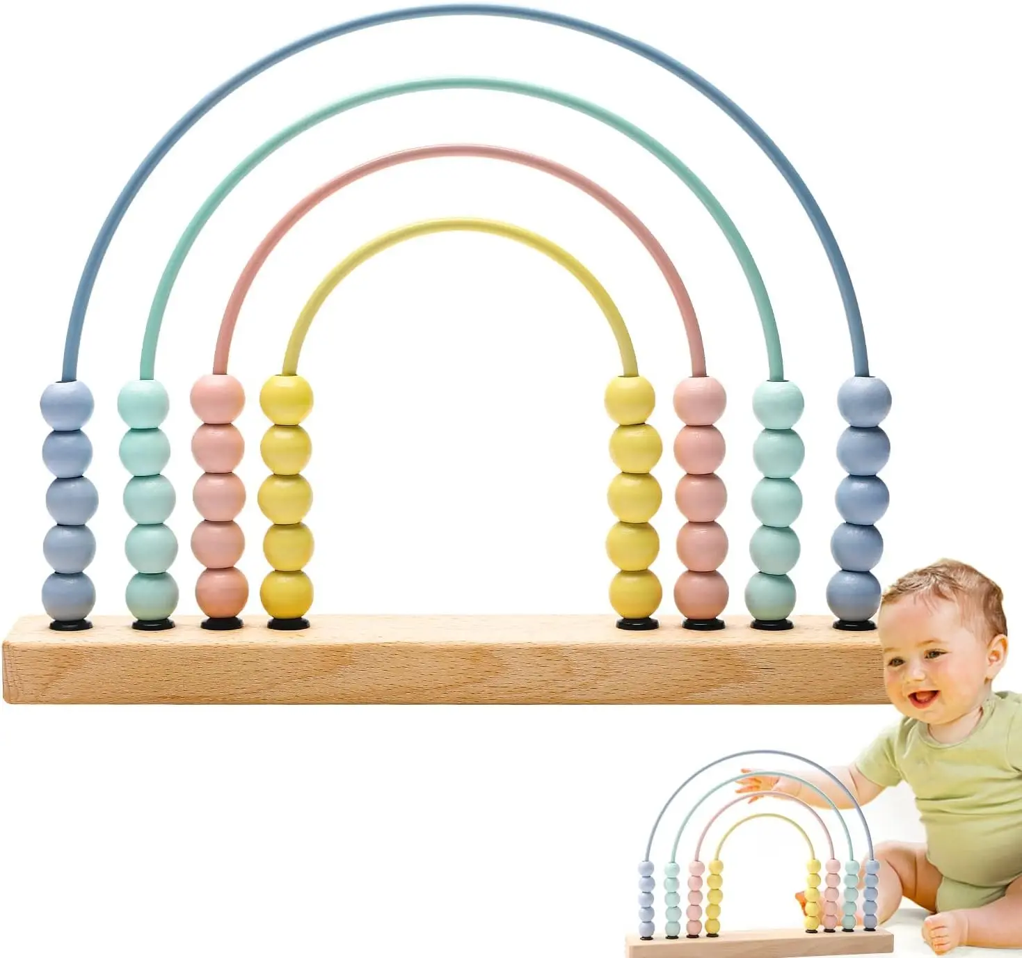 Wooden Rainbow Abacus Beads Counting Toys Kids Early Math Skills Montessori Educational Learning Games for Toddler