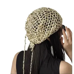 French-style vintage knitted sequin hollow triangle scarf headscarf ethnic style women's travel cute handmade crochet headb