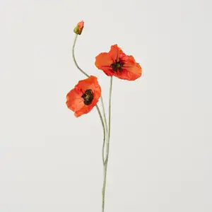 Orange Poppy Bloom & Bud Faux Floral Stem Spray - 37"