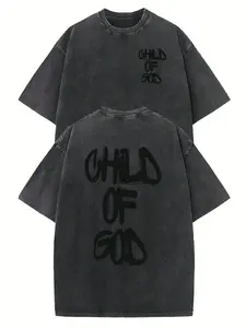 Vintage Washed Loose T-Shirt, Distressed 'child of God' Letter Print, Y2K Street Style, Harajuku Punk Summer Unisex T-Shirt