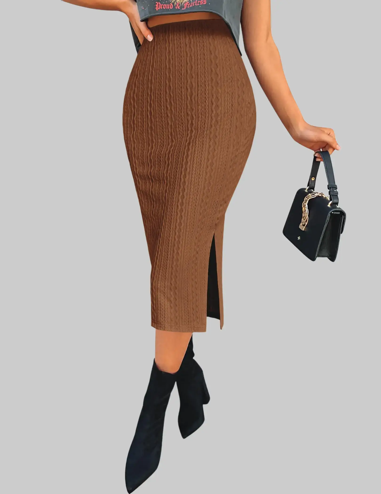ZEAGOO Womens Knit Midi Skirts Casual Pencil Skirt High Waisted Long Skirts with Slit Elegant Work Office Skirts summerwins