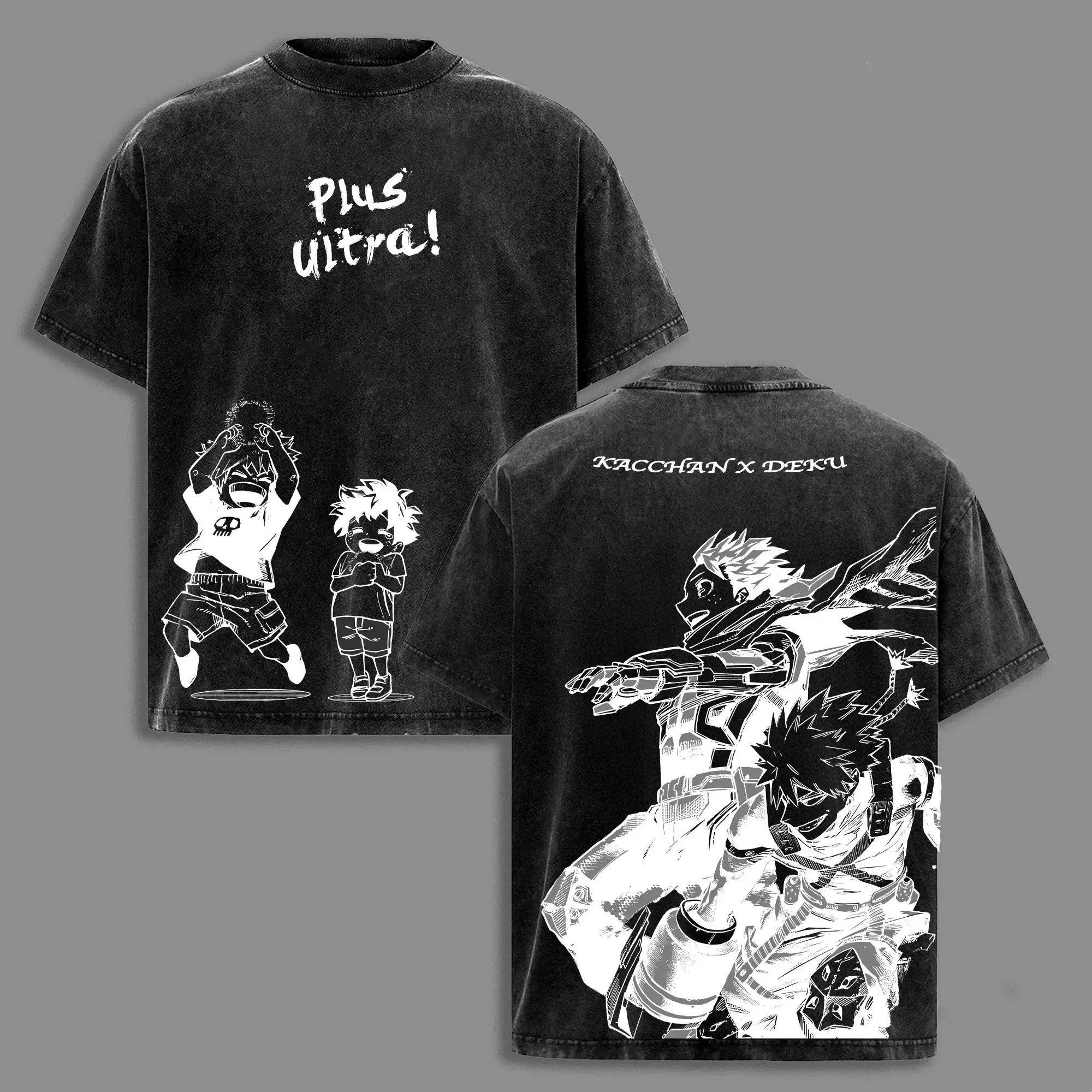 Men's Vintage Washed Graphic T-Shirt, Oversized My Hero Academia BakuDeku Anime Style Shortsleeve Tee for Casual Streetwear, Tshirt, Menswear, Graphic T Shirts, Retro, Graphic Print