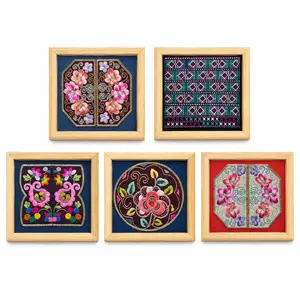 Handmade Miao Embroidery Decorative Ornament, 12x12cm Collectible Textile Display, Traditional Floral Needlework Gift