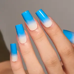 Curvlife long square Nail Art Press On Nails ombre milky glossy shiny for summer 2 Week Wear