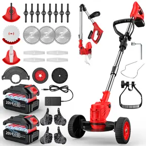 Portable cordless electric lawn mower, includes 3 blades and 2 high-capacity lithium batteries; home garden trimmer for lawns and patios; powerful motor; Christmas gift for men.