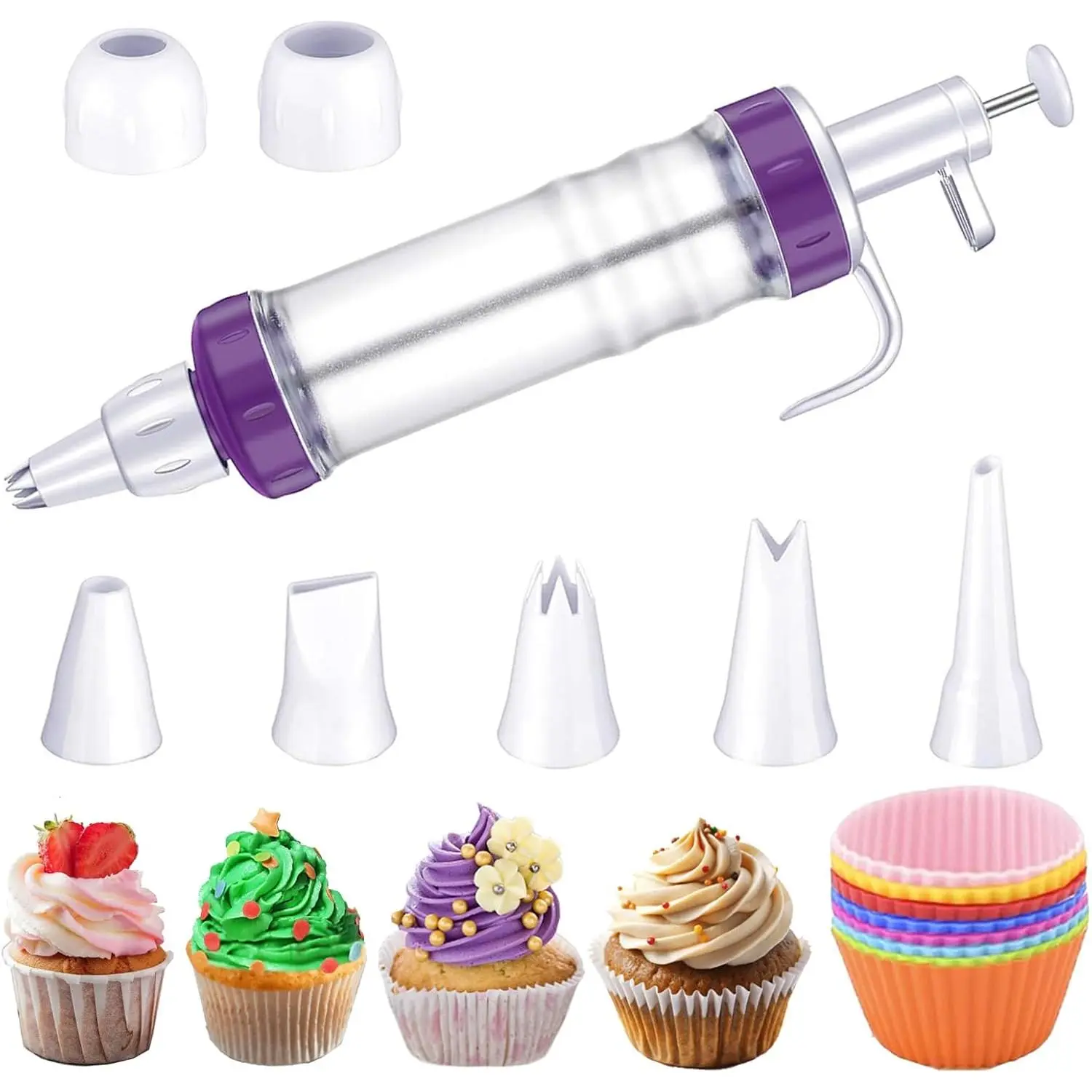 Dessert Decorating Syringe Set, Icing Piping Kit with 5 Piping Icing Nozzles Cake Decorating Tools Frosting Piping Kit Cupcake Decorating Kit Icing Gun