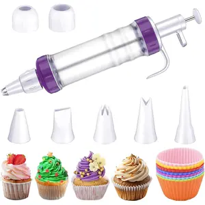 Dessert Decorating Syringe Set, Icing Piping Kit with 5 Piping Icing Nozzles Cake Decorating Tools Frosting Piping Kit Cupcake Decorating Kit Icing Gun