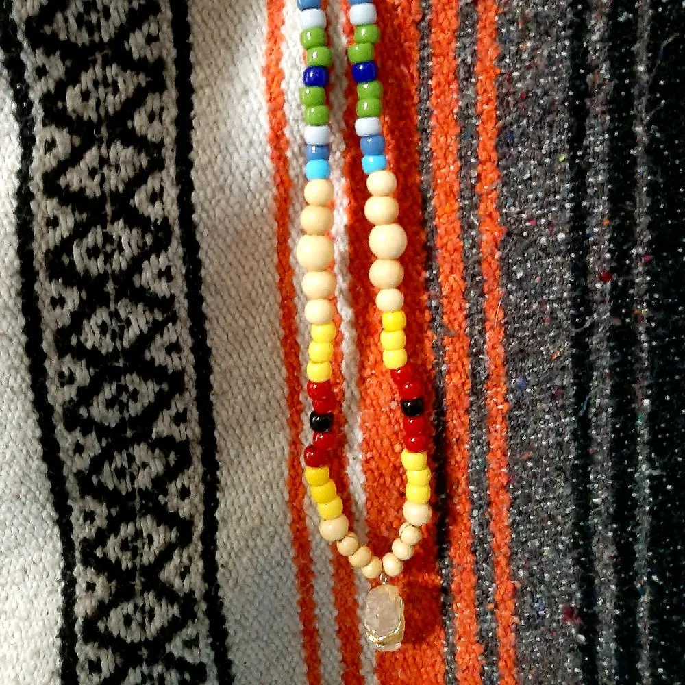 Elegant Natural Clear Quartz Necklace with beaded pattern, 25-in Length, Crystal Necklaces