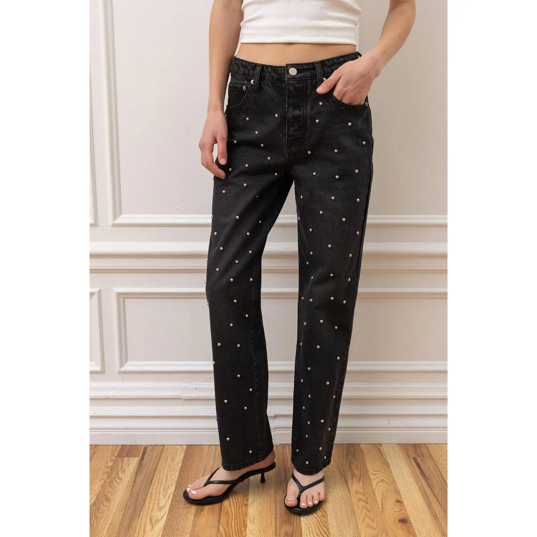 Studded Straight Leg Denim