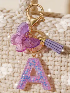 Women's Fashion Tassel Butterfly Keychain for Bags, Crystal Resin Letter Pendant, Casual Bag Accessory, Perfect Gift for Women, Bling Bling Keychains