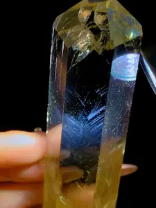 High quality blue needle in citrine quartz point