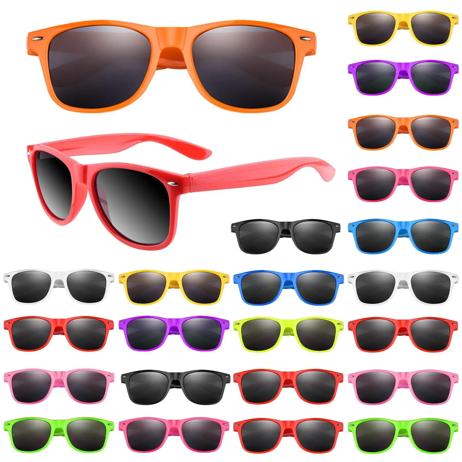 TUPARKA 24‑Pack Bulk Neon Mixed Color Sunglasses, Black Plastic Party Shades, Beach Pool Birthday Party Decorations & Favors, Summer Festival Accessories, Pool Party, beach essentials