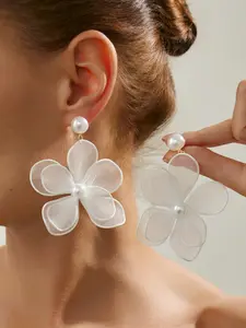 Bohemian Faux Pearl Mesh Fabric Flower Earrings Set, Elegant Light Luxury Party Jewelry for Women, Perfect Gift for Weddings & Holidays, Boho Style Jewelry