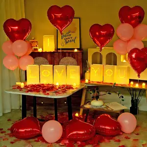 I Love You Light Up Letters with  Lights Candles Rose Petals Heart Balloons Luminary Paper Bags for Romantic Valentines Wedding Anniversary Banner Sign Decorations to Loved (2068Pcs)