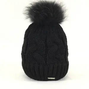 Black Cable Pom Pom Beanie
