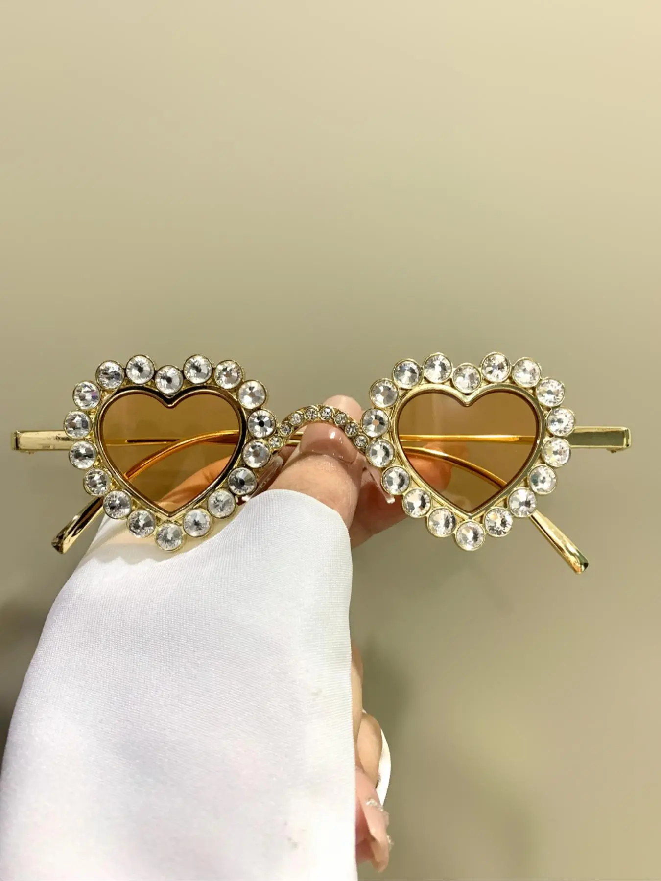 Rhinestone Decorated Heart Shaped Glasses, Trendy Glasses for Everyday Use, Fashion Accessories for Outdoor Activities, Trendy Beach Eyewear