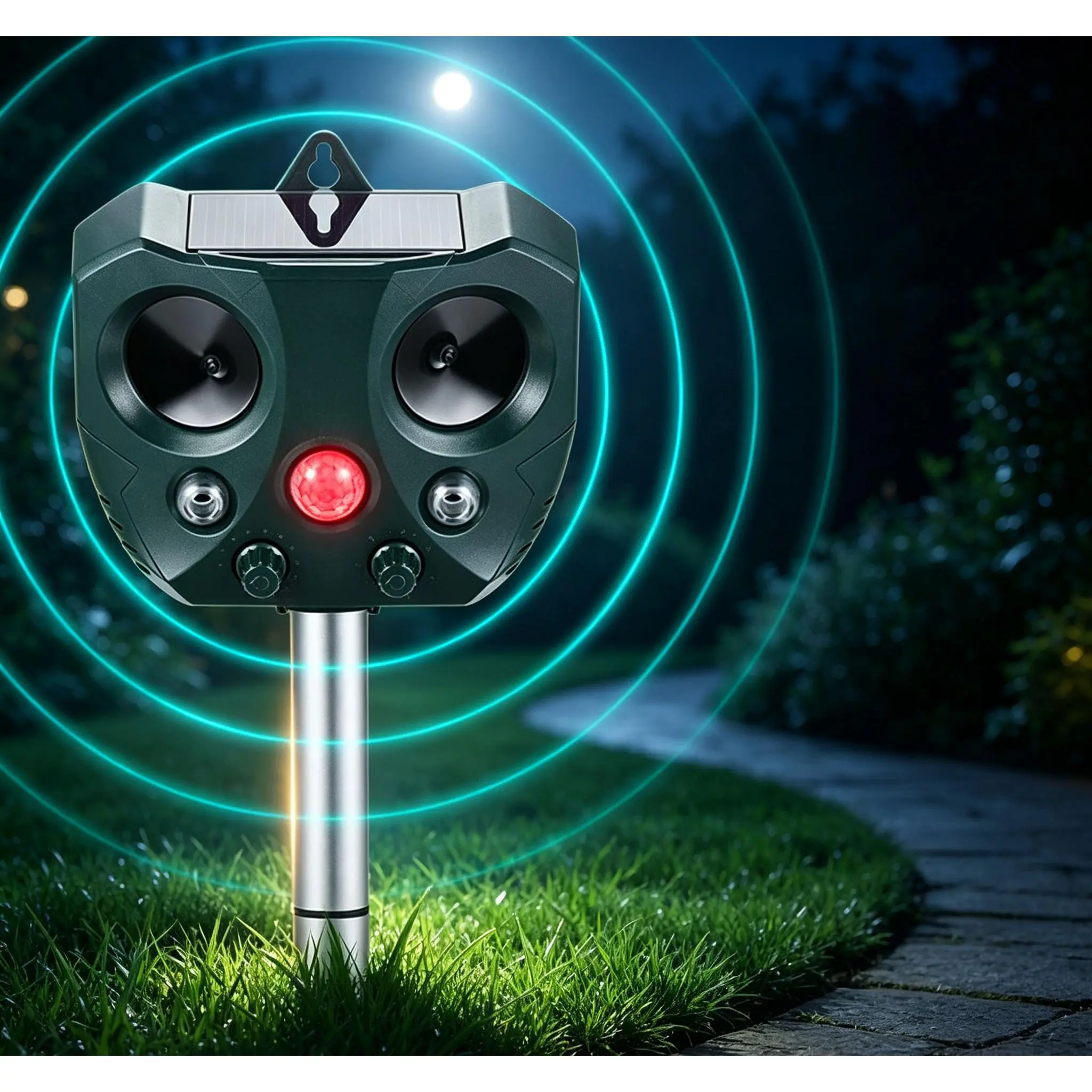 Solar Powered Ultrasonic Pest & Animal Repeller, Waterproof Motion Sensor Outdoor Repellent, Eco-Friendly Deterrent for Raccoons, Squirrels, Deer, Protect Garden, Yard and Farm