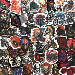 50Pcs Vintage Motorcycle Skull Stickers Pack, Waterproof Biker Punk & Retro Chopper Vinyl Decals for Laptop, Water Bottle, Skateboard & Journal, Biker Gift
