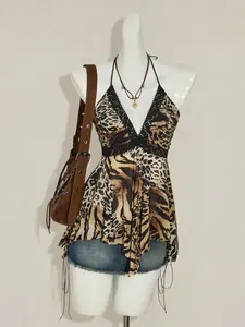 Tank Camis Top Vacation Summer Beach Season Women's Solid Color Pleated Halter Tie Back Sexy Versatile Casual Top