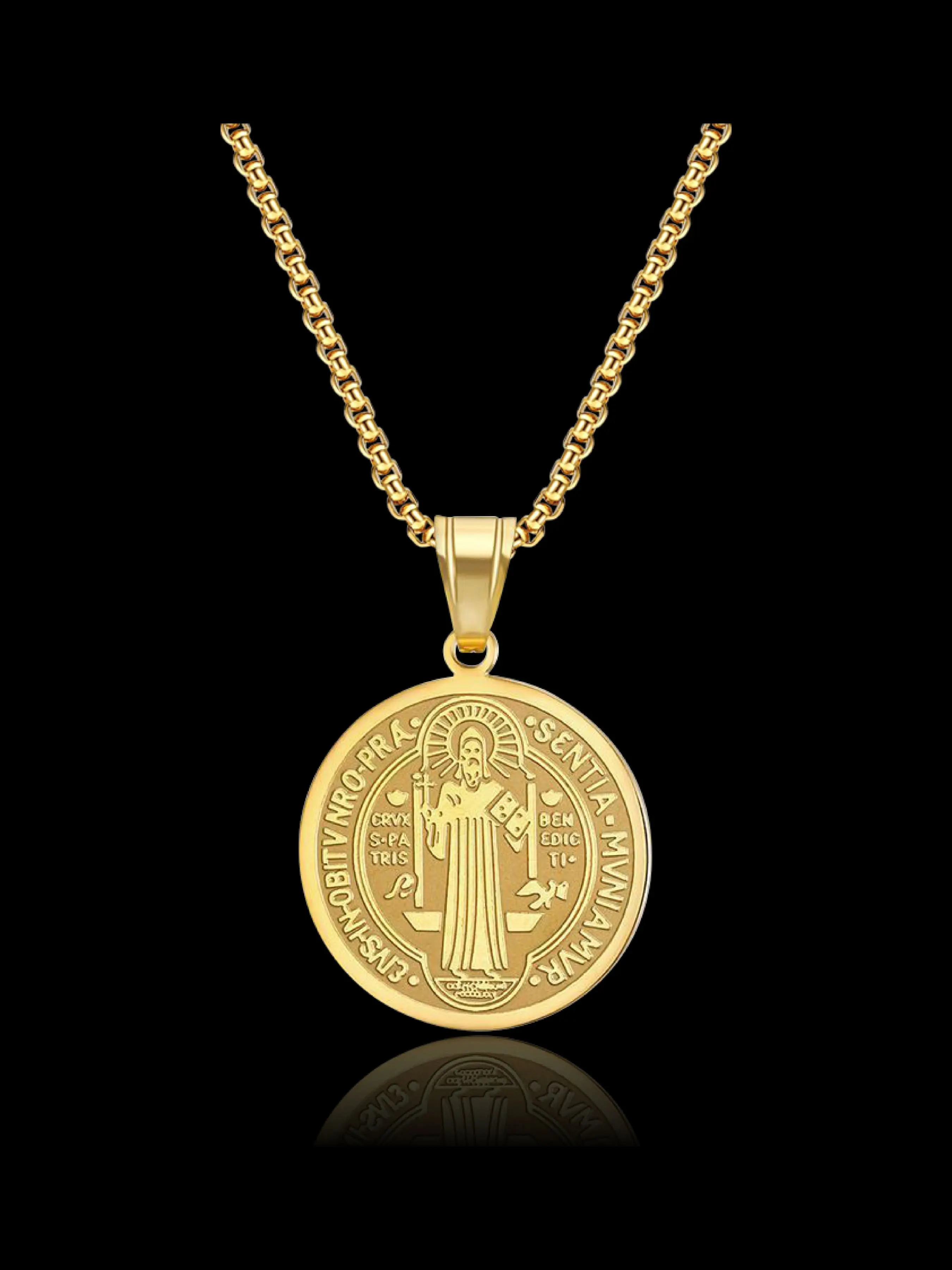 Stainless Steel Pendant Necklace, Trendy Charms Necklace, Faith Necklace, Street Trendy Saint Benedict Coin Pendant Necklace, Inspirational Jewelry, Fashion Jewelry Accessories for Men & Women, Durable Fashion Accessory