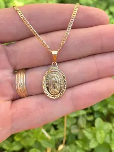 Mariner Link Chain Virgencita de Guadalupe Necklace for Women Gifts for Her Girls Fine Jewelry 14K Gold Plated