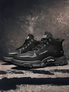 Men's All Black Plus Size High - Top Work Boots, Retro Tough Style, Leather Material, Sufficient Sizes & Comfortable, Ideal for Plus - Size Men's Daily Outfits & Outdoor Outings