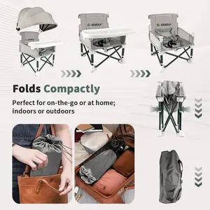 Foldable Lightweight Baby Booster Seat – Compact Folding, Tipless Design, Removable Tray, Dining Chair Strap – Baby High Chair Accessory for Travel, Grandma's House