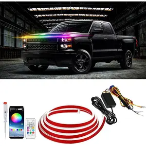 71" 12V Car LED Lights Exterior Flexible Hood Light Strip,IP68 Waterproof Dynamic Car LED Strip Light with Turn Signal Cars Truck SUV,APP Control smart app control underglow  install  easy interior  led  lights aesthetic  car  mods