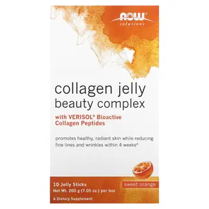 NOW Foods Solutions, Collagen Jelly Beauty Complex, Sweet Orange, 10 Jelly Sticks, 0.705 oz (20 g) Each