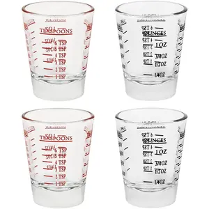 Set of 4 Shot Glasses - Heavy Glass,  for Measuring Espresso, , and More 26-Incremental Measurement 1oz, 6 Tsp, 2 Tbs, 30ml (4, Red+Black)