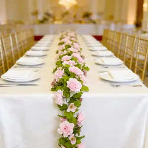 1pc, 23FT Flower Garland, Artificial Rose Vine Flowers With Pink fruit for Room, Anniversary, Wedding ,Birthday ,Christmas ,Wall Arch Decor, Spring Pink Flower, Decorative Flowers