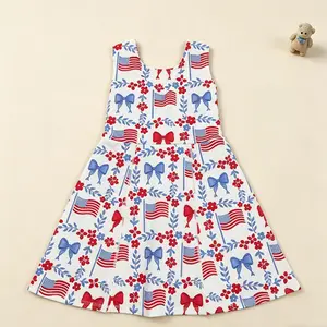 Kids Skirt Shorts Yoga Clothes Girls Active 4th of July Clothing Toddler Infant Knee Length Flags Bows Dress