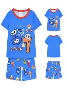 Boys Short Sleeve Shorts Pajama Set, Basketball Football Print, Casual Soft Comfortable Home Wear, Suitable for Sleeping and Playing, Print Sleepwear, Soft Casual Pajamas