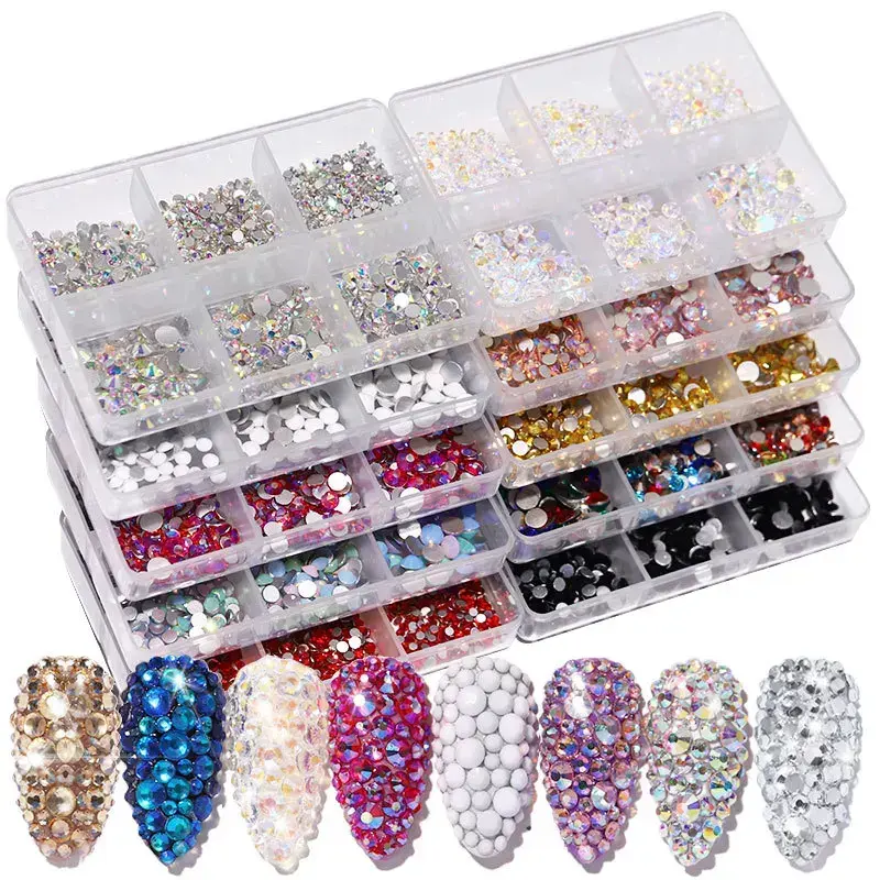 Mixed Size Crystal AB Rhinestones 3D Flatback Diamond Strass Gems for Nail Art Decorations Glitter Jewelry
