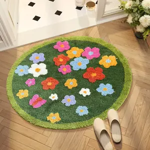 [Ultra-Soft Moss Runner Rug] Ultra-Soft, Non-Slip Moss Runner Rug - Absorbent, Aesthetic Decorative Bath Mat with Shaggy Tufted Flower Design, Extra Long Polyester & PVC Backing, Machine Washable for Bathroom, Shower, Bedroom, Home Decor, 2